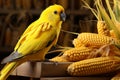 Generative AI Image of a Yellow Feathered Parrot Bird Perched in a Garden with Corns Royalty Free Stock Photo