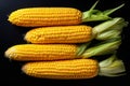Generative AI Image of Yellow Sweet Corns on Black Background