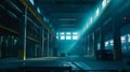 Generative AI Industrial building inside. Metallurgical plant interior. Large dark Factory workshop business conce