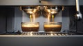 Generative AI Industrial coffee machine making two cups of espresso horizontal business concept. Royalty Free Stock Photo