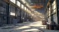 Generative AI Industrial interior, large hangar workshop in metallurgical plant foundry. Heavy industry background Royalty Free Stock Photo