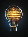 Generative AI Innovative Light Bulb with Bright Filament Displaying Complex Geometric Design business concept.