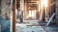 Generative AI Inside of old abandoned building with construction unfinished. business concept. Royalty Free Stock Photo