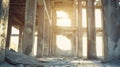 Generative AI Inside of old abandoned building with construction unfinished. business concept. Royalty Free Stock Photo