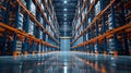 Generative AI Interior of huge empty storehouse Industrial warehouse racking business concept. Royalty Free Stock Photo