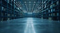Generative AI Interior of huge empty storehouse Industrial warehouse racking business concept.