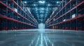 Generative AI Interior of huge empty storehouse Industrial warehouse racking business concept.