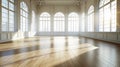 Generative AI Interior of spacious empty old room with laminated floor with windows business concept. Royalty Free Stock Photo