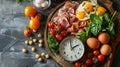 Generative AI Intermittent fasting IF and ketogenic diet concept with 8hour clock timer for eating nutritional or