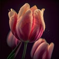 Generative AI: Iridescent tulip Soft flower in a black background