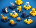 Generative AI Isometric Domestic Animals Pets-