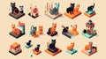 Generative AI Isometric Domestic Animals Pets-