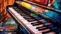 Generative AI, Jazz music street art with piano musical instrument silhouette. Ink colorful graffiti art on a textured wall,