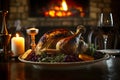 Juicy Roast Turkey Perfectly Laid on a Rustic Wooden Table for a Festive Christmas Feast. Generative AI