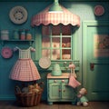 Generative AI: kawaii kitchen pink and blue