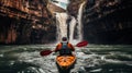 Generative AI, kayak raft river waterfall, extreme sport concept, kayaking