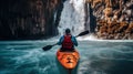 Generative AI, kayak raft river waterfall, extreme sport concept, kayaking