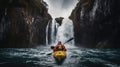 Generative AI, kayak raft river waterfall, extreme sport concept, kayaking