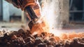 Generative AI A laborer uses a jackhammer to break up a concrete