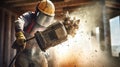 Generative AI A laborer uses a jackhammer to break up a concrete