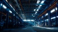 Generative AI Large hangar or warehouse of Metallurgical Plant, dark industrial factory interior, heavy industry b Royalty Free Stock Photo