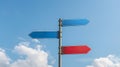 Generative AI left and right direction sign on road blue sky background business concept. Royalty Free Stock Photo