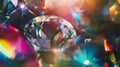 Generative AI Lens Flare Abstract Bokeh Lights Leaking Reflection of a Glass round Diamond Crystal Jewelry Defocus Royalty Free Stock Photo