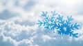Generative AI Light soft snowy Christmas background backdrop Decorative blue snowflakes closeup macro in snow on n Royalty Free Stock Photo