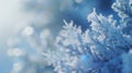 Generative AI Light soft snowy Christmas background backdrop Decorative blue snowflakes closeup macro in snow on n Royalty Free Stock Photo