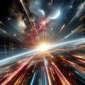 Generative AI light trail streaks in space