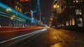 Generative AI the light trails on the street in shanghai china business concept. Royalty Free Stock Photo