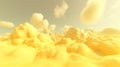 Generative AI, Light yellow fantastic 3d clouds on the floor, sky and landscape.