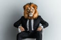 generative AI of a lion in a businessman suit. Royalty Free Stock Photo