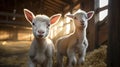 Generative AI, little lambs looking at the camera on a farm, sheeps