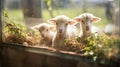 Generative AI, little lambs looking at the camera on a farm, sheeps