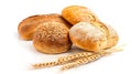 Generative AI Loaves of different bread and wheat ears isolated on white background business concept.