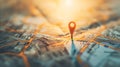 Generative AI Location marking with a pin on a map with routes. Find your way. Adventure, discovery, navigation, c Royalty Free Stock Photo