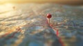 Generative AI Location marking with a pin on a map with routes. Find your way. Adventure, discovery, navigation, c Royalty Free Stock Photo