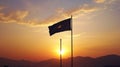 Generative AI Lone Flag Gently Fluttering in the Golden Sunset Beauty Tranquility business concept.