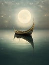 Generative AI: lonely boat in paradisiacal and calm landscape Royalty Free Stock Photo