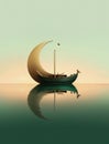 Generative AI: lonely boat in paradisiacal and calm landscape Royalty Free Stock Photo