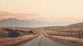 Generative AI, lonely road in the desert, aesthetic, muted neutral colors, cacti