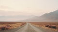 Generative AI, lonely road in the desert, aesthetic, muted neutral colors, cacti