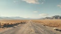Generative AI, lonely road in the desert, aesthetic, muted neutral colors, cacti