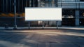 Generative AI Long empty white billboard mounted on sidewalk at city street front view outside business concept.