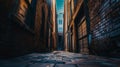 Generative AI Low Angle View of a Dark Alley in an Inner City Area business concept. Royalty Free Stock Photo