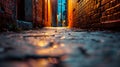 Generative AI Low Angle View of a Dark Alley in an Inner City Area business concept. Royalty Free Stock Photo