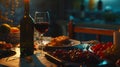 Generative AI luxury dinner served on the table with glass of red wine business concept. Royalty Free Stock Photo