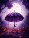 Generative AI: magic purple umbrella in a fantasy landscape
