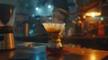 Generative AI Making filtered drip coffee in coffee shop Close up of brewing a drip hot espresso pour over coffee